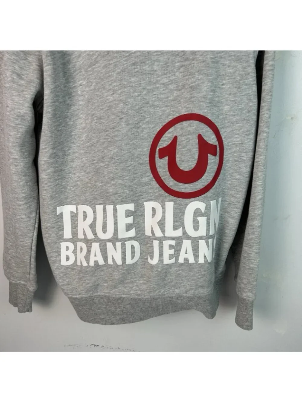 True Religion Hoodies Large Men Front And Back Print Gray